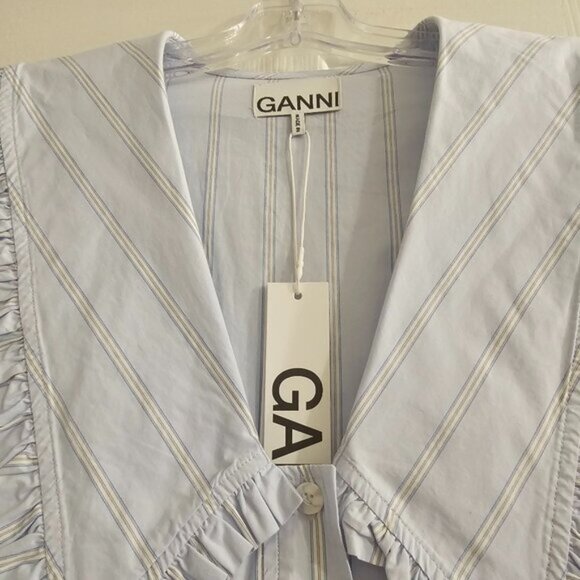 Ganni Big Collar Blue Striped Shirt - Picture 5 of 6
